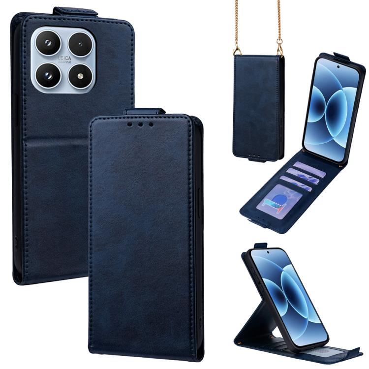 For Xiaomi 17 Vertical Flip Cover Solid Color Vegan Leather Phone Case with Crossbody Chain(Blue)