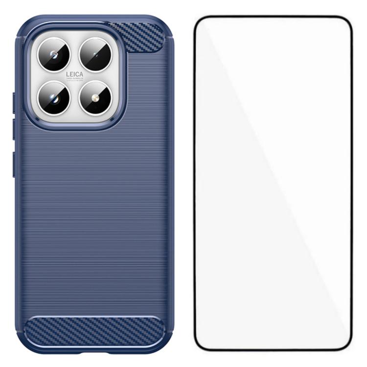 For Xiaomi 17 WANLONFENG Brushed Texture Shockproof TPU Phone Case with Screen Film(Blue)