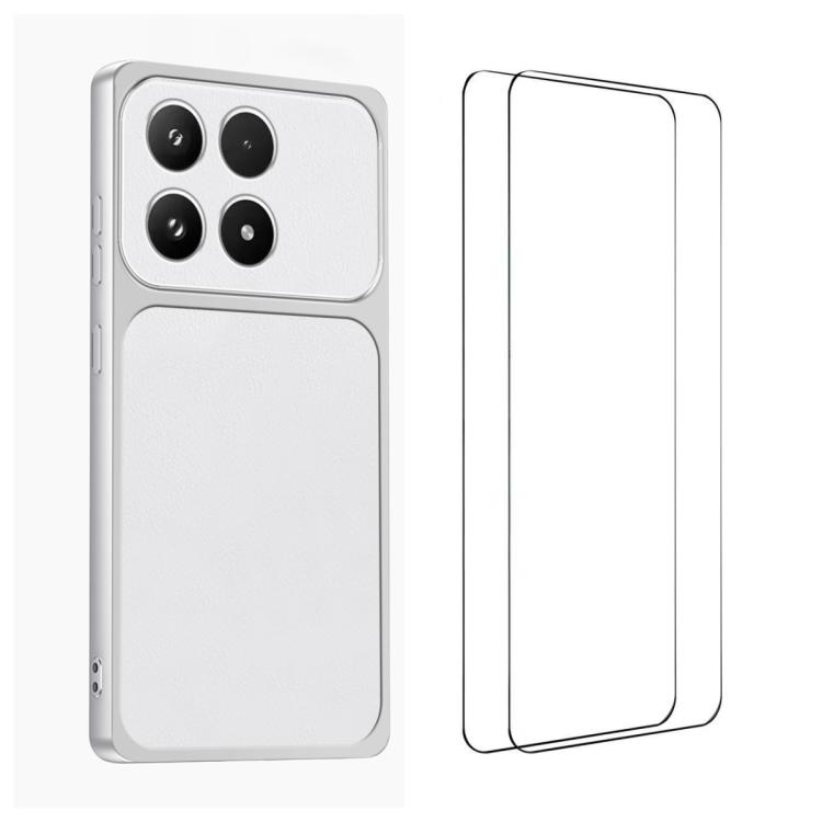 For Xiaomi 17 WANLONFENG Lambskin Texture PC TPU Phone Case with 2pcs Screen Films(White)