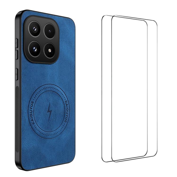For Xiaomi 17 WANLONFENG Nappa Texture Magnetic Phone Case with 2pcs Screen Films(Blue)