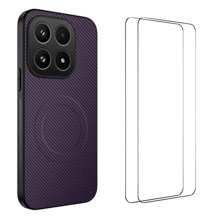 For Xiaomi 17 WANLONFENG TQ1 Series Magnetic Carbon Fiber Texture Phone Case with 2pcs Screen Films(Purple)