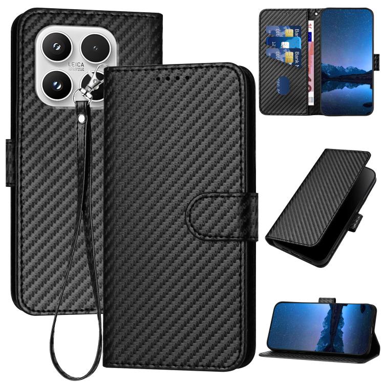 For Xiaomi 17 YX0070 Carbon Fiber Buckle Leather Phone Case with Lanyard(Black)