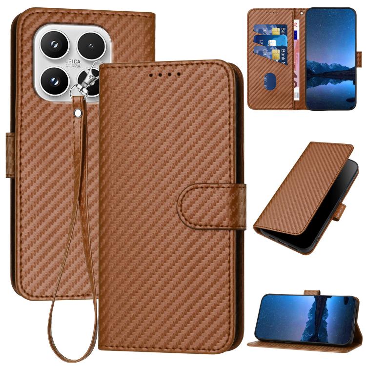 For Xiaomi 17 YX0070 Carbon Fiber Buckle Leather Phone Case with Lanyard(Coffee)