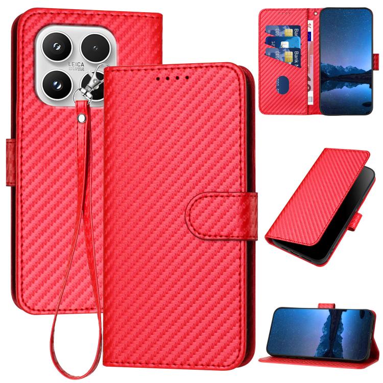 For Xiaomi 17 YX0070 Carbon Fiber Buckle Leather Phone Case with Lanyard(Red)