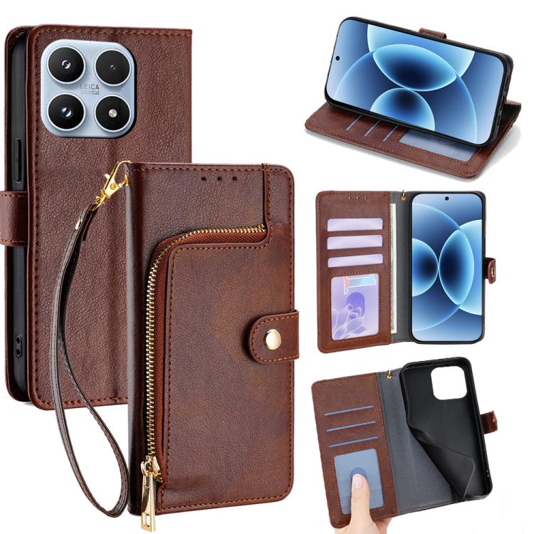 For Xiaomi 17 Zipper Bag Leather Phone Case(Brown)