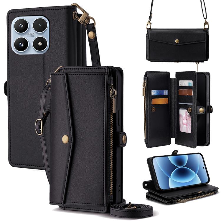 For Xiaomi 17 Zipper Wallet Side Buckle Crossbody Lanyard Leather Phone Case(Black)