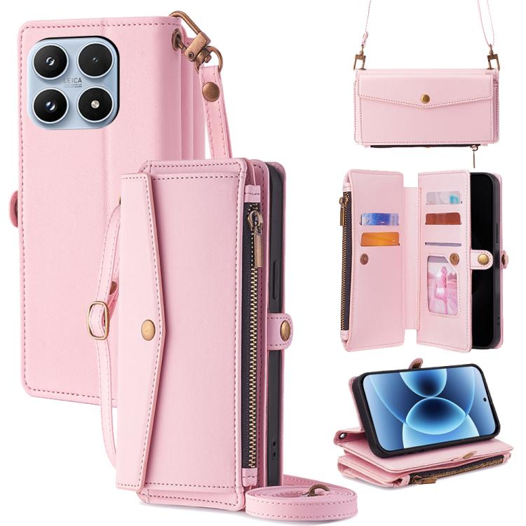 For Xiaomi 17 Zipper Wallet Side Buckle Crossbody Lanyard Leather Phone Case(Rose Gold)