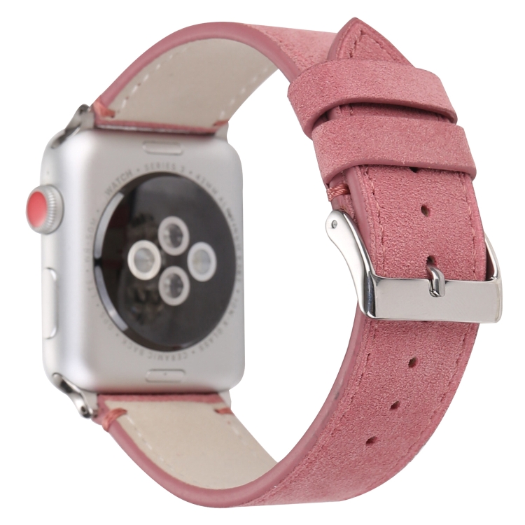 Frosted Genuine Leather Watch Band For Apple Watch Series 7 41mm / 6 & SE & 5 & 4 40mm / 3 & 2 & 1 38mm(Pink)
