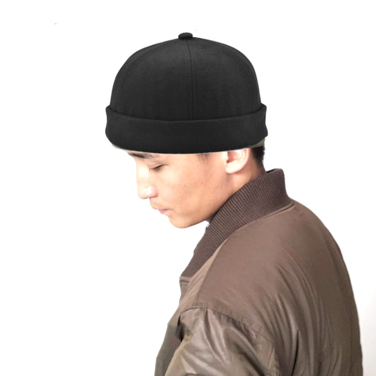 G12788 Iron Mark Street Melon Skullcap Retro Flanged Landlord Hat without Eaves, Size: 58cm(Black)