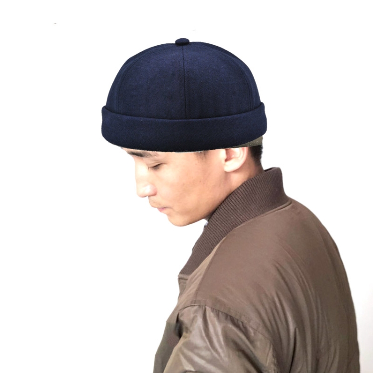 G12788 Iron Mark Street Melon Skullcap Retro Flanged Landlord Hat without Eaves, Size: 58cm(Dark Blue)