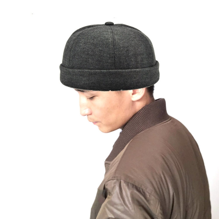 G12788 Iron Mark Street Melon Skullcap Retro Flanged Landlord Hat without Eaves, Size: 58cm(Dark Gray)