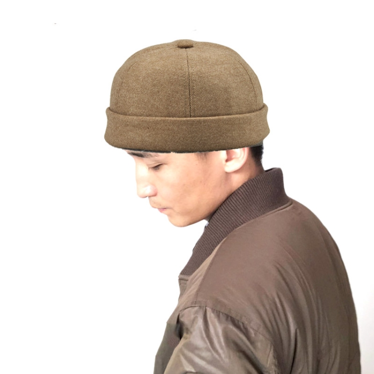 G12788 Iron Mark Street Melon Skullcap Retro Flanged Landlord Hat without Eaves, Size: 58cm(Deep Beige)