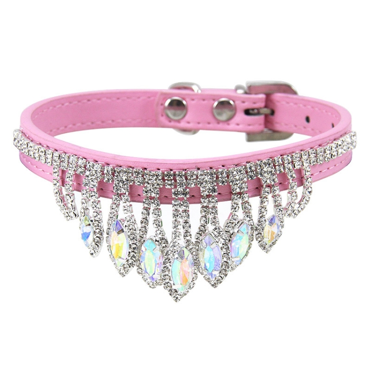 Gem Rhinestone Pet Collar Puppy Cat Pet Collar S(Pink)