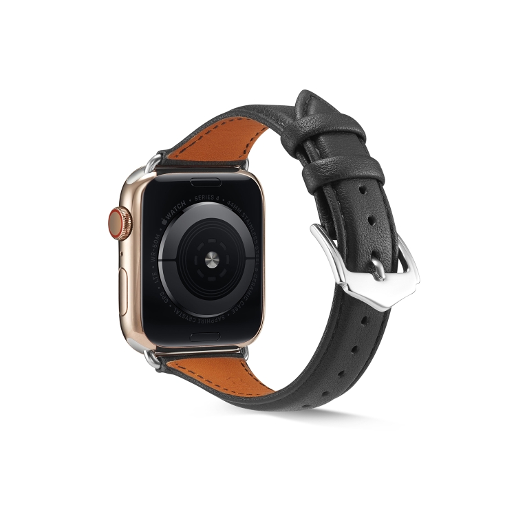 Genuine Leather Watch Band For Apple Watch Series 7 41mm / 6 & SE & 5 & 4 40mm / 3 & 2 & 1 38mm(Black)