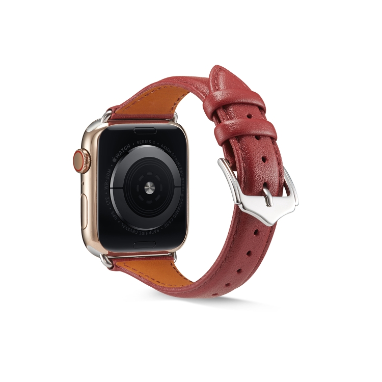 Genuine Leather Watch Band For Apple Watch Ultra 49mm&Watch Ultra 2 49mm / Series 9&8&7 45mm / SE 3&SE 2&6&SE&5&4 44mm / 3&2&1 42mm(Wine Red)