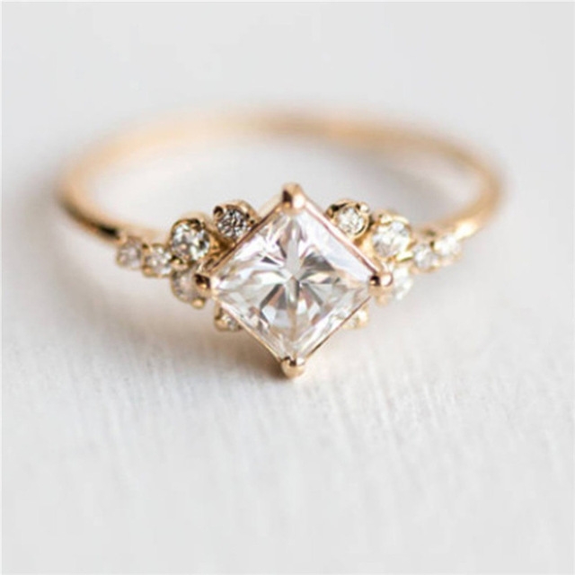 Geometric Square Rings for Women Wedding Rhinestone Finger Rings Charm Jewelry, Ring Size:10