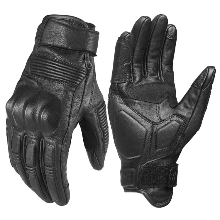GHOST RACING GR-ST11 Retro Motorcycle Genuine Leather Touch Screen Full Finger Gloves, Size:XXL(Black No Punched)