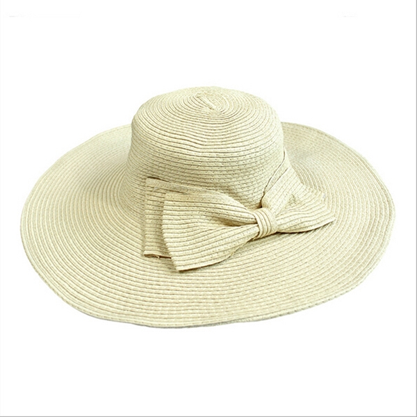 Girls Large Wide Brim Vintage Floppy Summer Beach Sports Cap Straw Hat Summer Travel Hat(Beige)