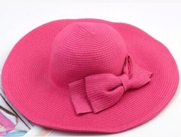 Girls Large Wide Brim Vintage Floppy Summer Beach Sports Cap Straw Hat Summer Travel Hat(rose red)