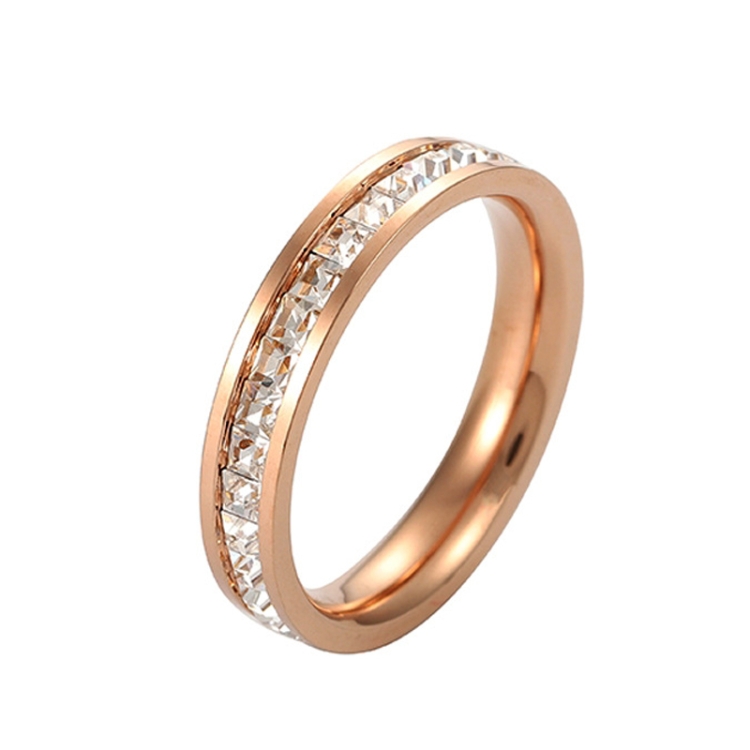 Girls Simple Titanium Steel Diamond Ring, Size: US Size 10(Single Row Rose Gold)