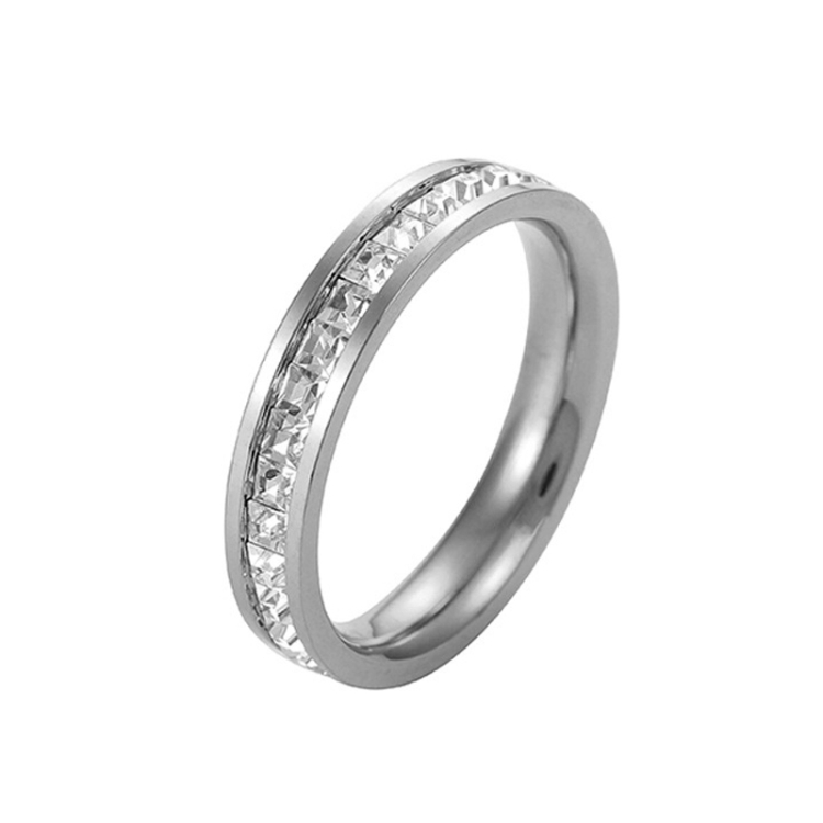 Girls Simple Titanium Steel Diamond Ring, Size: US Size 5(Single Row Silver)