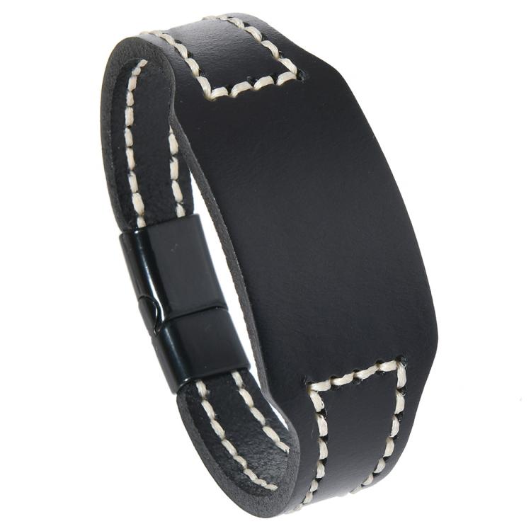 Hand-Stitched Smooth Cowhide Wristband, Minimalist DIY Craft Kit, Vintage Style Unisex Couple Gift for Men and Women(Black)