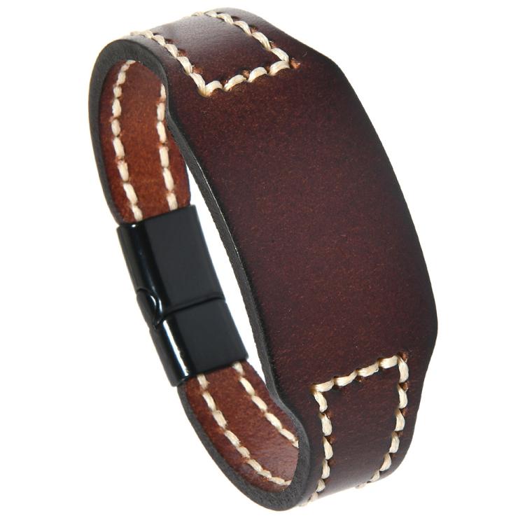 Hand-Stitched Smooth Cowhide Wristband, Minimalist DIY Craft Kit, Vintage Style Unisex Couple Gift for Men and Women(Dark Brown)