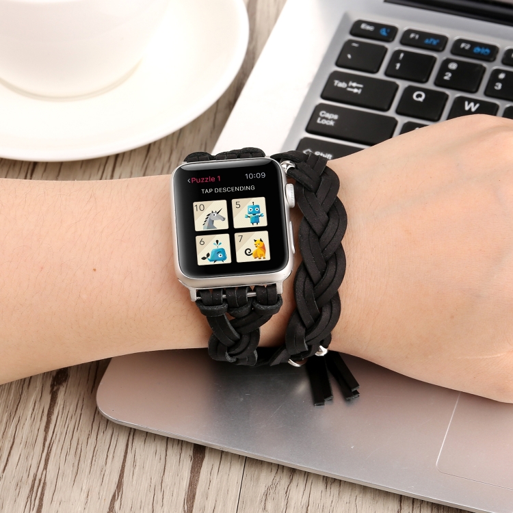 Hand-woven Leather Watch Band For Apple Watch Ultra 49mm&Watch Ultra 2 49mm / Series 9&8&7 45mm / SE 3&SE 2&6&SE&5&4 44mm / 3&2&1 42mm(Black)