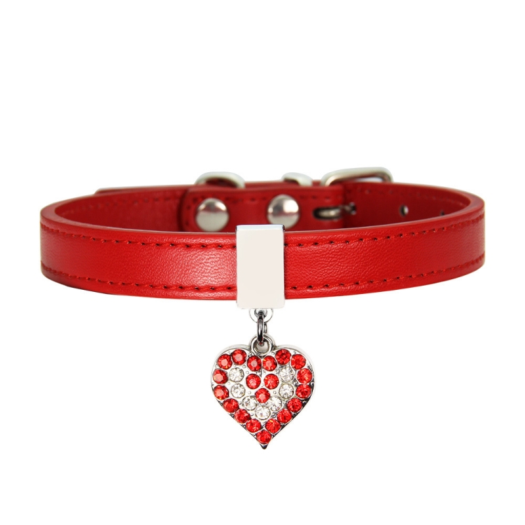 Heart Shaped Pendant PU Leather Dog Collar Pet Dog Leash, Size: S 1.3-30cm(Red)