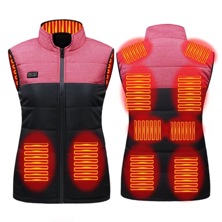 Heated Vest Electric Heating 3 Constant Temperature Warm Cotton Jacket, Size: 2XL(Red-11 Zones Heating)