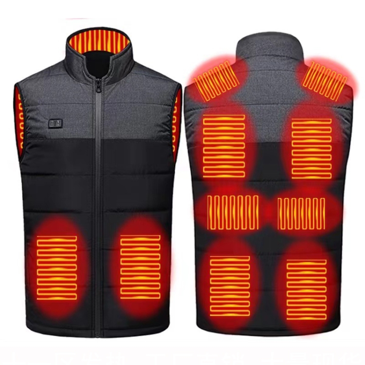 Heated Vest Electric Heating 3 Constant Temperature Warm Cotton Jacket, Size: 3XL(Black-11 Zones Heating)