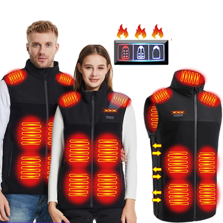 Heated Vest USB Charging Smart Heating Clothing 13 Zones Heating 3 Switch Control, Size: 7XL/8XL/9XL(Black)
