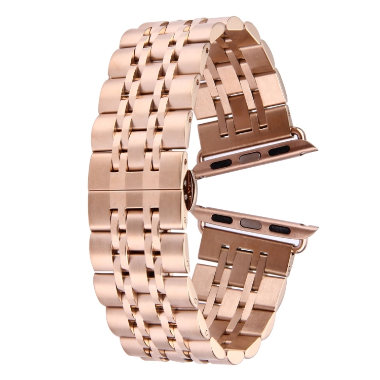 Hidden Butterfly Buckle 7 Beads Stainless Steel Watch Band For Apple Watch 42mm(Rose Gold)