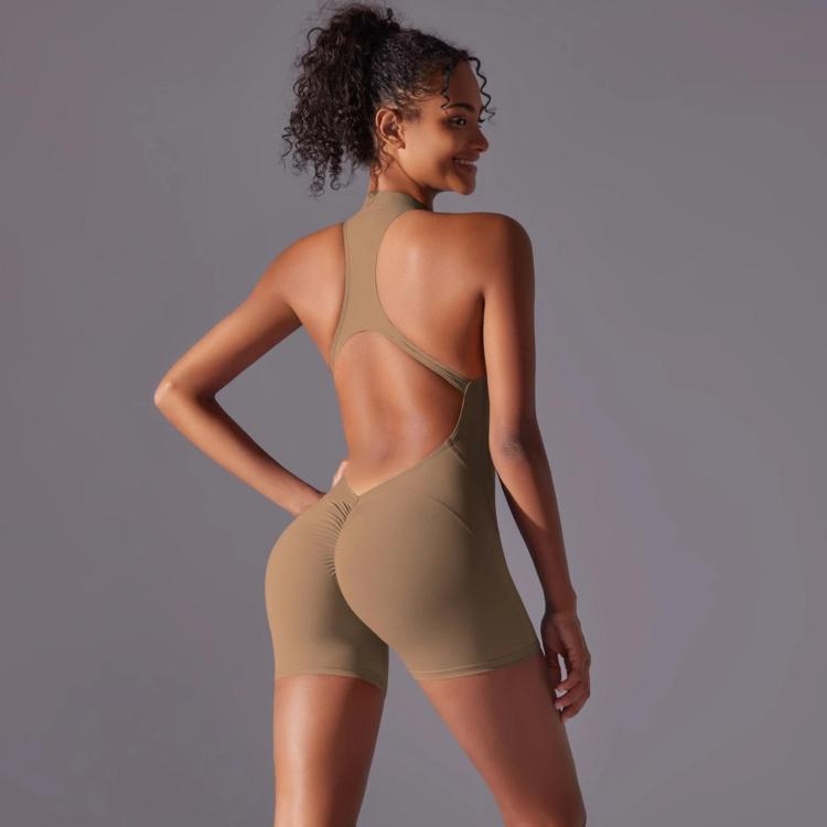 High-Intensity Tight-Fitting Backless Bodysuit/Yoga Wear, Size: L(Cocoa)