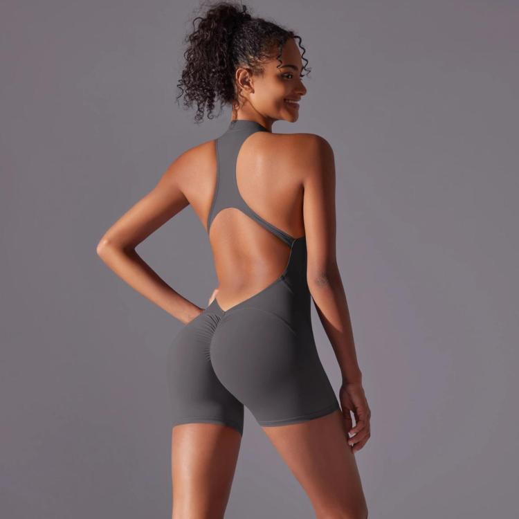 High-Intensity Tight-Fitting Backless Bodysuit/Yoga Wear, Size: L(Dark Gray)