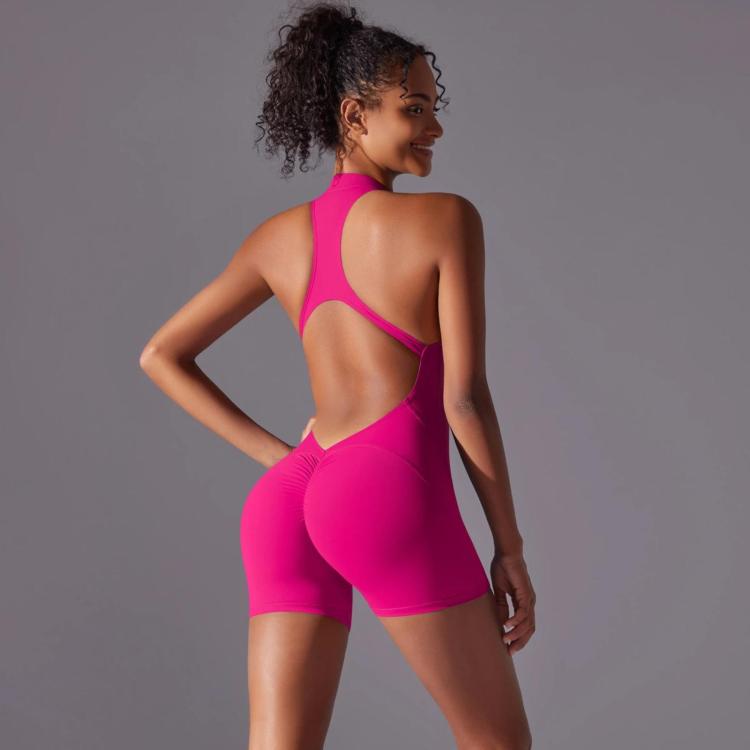 High-Intensity Tight-Fitting Backless Bodysuit/Yoga Wear, Size: L(Dragon Fruit)