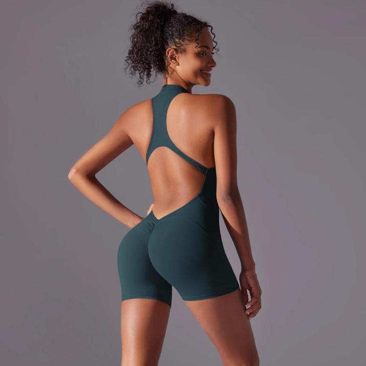 High-Intensity Tight-Fitting Backless Bodysuit/Yoga Wear, Size: L(Wood Green)