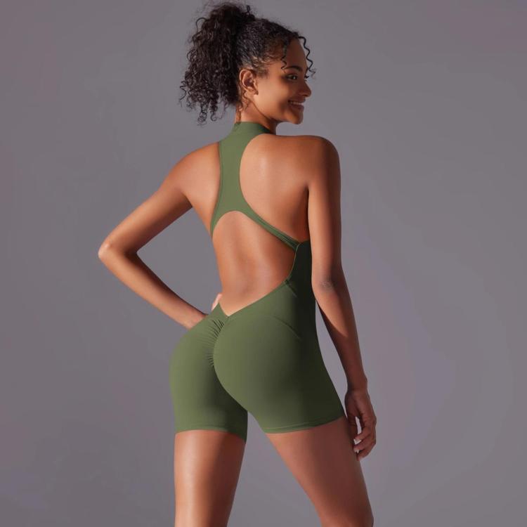 High-Intensity Tight-Fitting Backless Bodysuit/Yoga Wear, Size: M(Green)