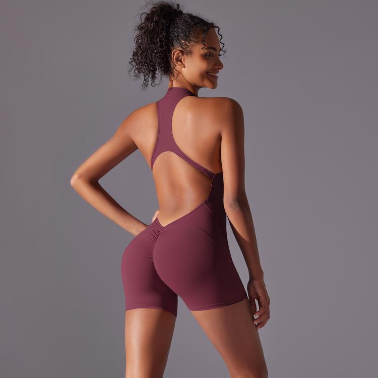 High-Intensity Tight-Fitting Backless Bodysuit/Yoga Wear, Size: XL(Maroon)