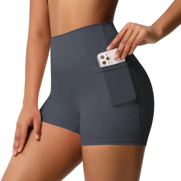 High-waisted Tight-fitting Yoga Shorts Three-quarter Length With Pockets, Size: M(Graphite Gray)