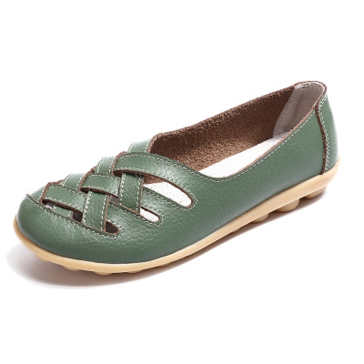 Hollow Woven Casual Nurse Shoes Cover Foot Peas Shoes for Women (Color:Green Size:39)