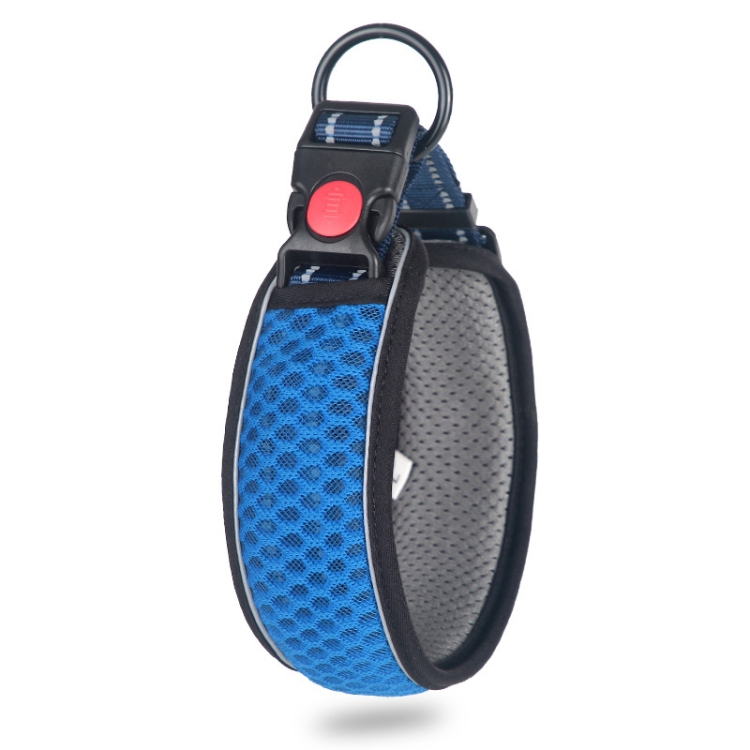 Honeycomb Net Dog Collar Neck Collar Breathable Reflective Anti-Strangle Collar L(Blue)