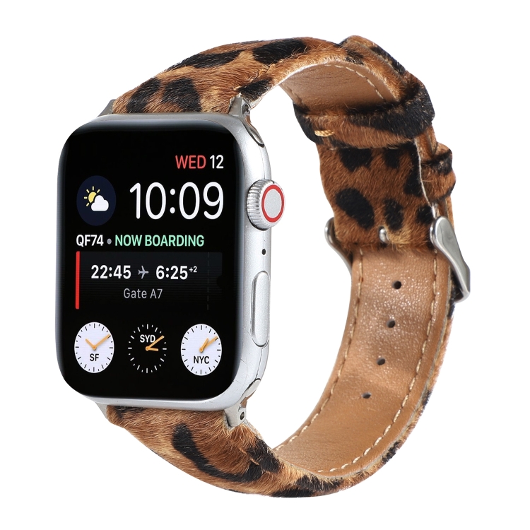 Horsehair Fluffy Leopard Print Leather Watch Band For Apple Watch Series 7 41mm / 6 & SE & 5 & 4 40mm / 3 & 2 & 1 38mm(3)