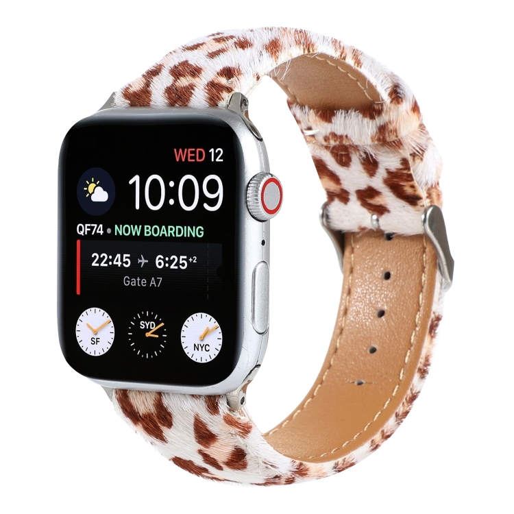 Horsehair Fluffy Leopard Print Leather Watch Band For Apple Watch Series 9&8&7 41mm / SE 3&SE 2&6&SE&5&4 40mm / 3&2&1 38mm(2)