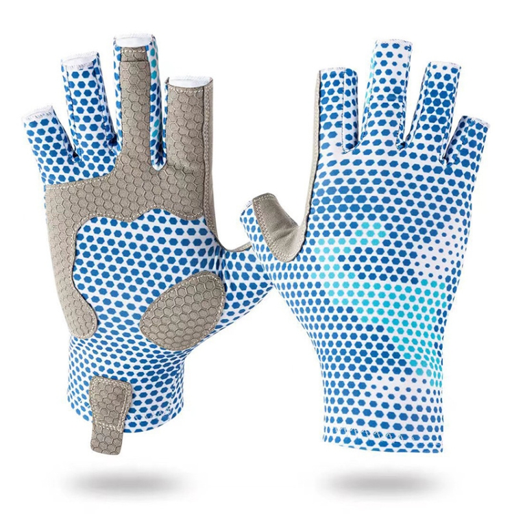 Ice Silk Half Finger Fishing Gloves Sunscreen Riding Gloves, Size: L/XL (Blue Honeycomb)