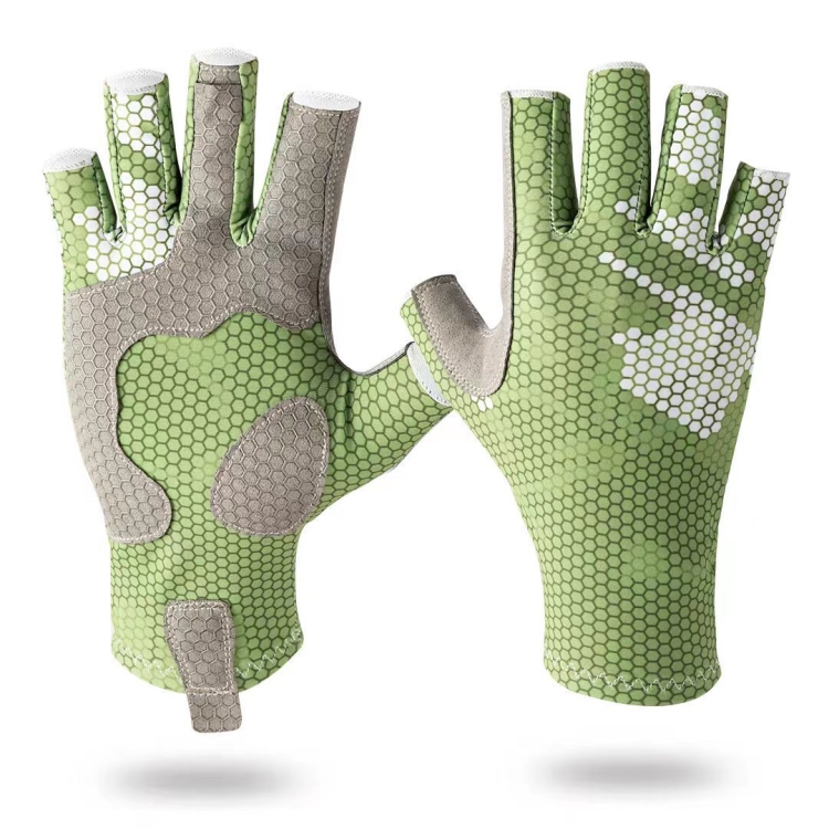 Ice Silk Half Finger Fishing Gloves Sunscreen Riding Gloves, Size: L/XL (Youth Green)