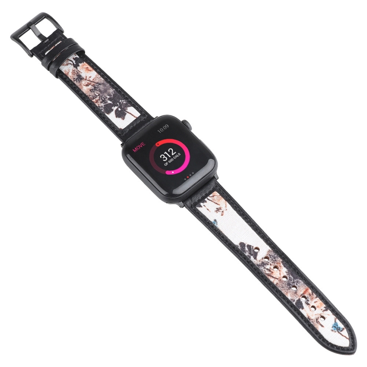 Ink Painting Leather Watch Band For Apple Watch Series 9&8&7 41mm / SE 3&SE 2&6&SE&5&4 40mm / 3&2&1 38mm(Brown)