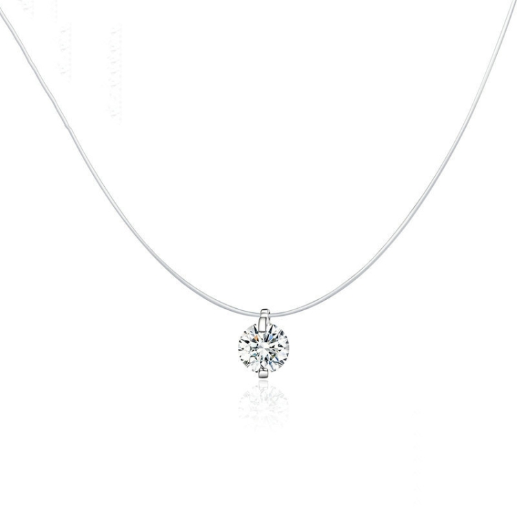 Invisible Fish Line Necklace Zircon Pendant S925 Sterling Silver Necklace
