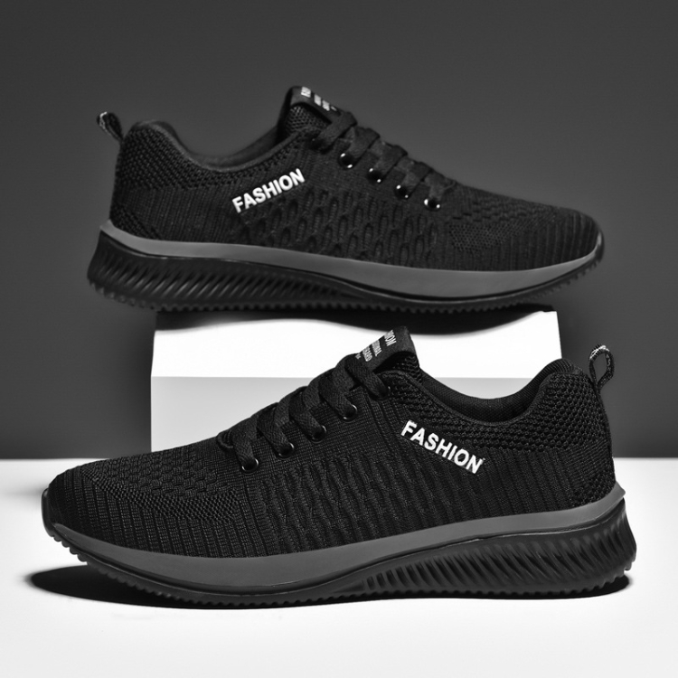 JD-9088 Autumn Fly Woven Soft Bottom Men Leisure Shoes Couple Running Shoes, Size: 40(Black Ash)