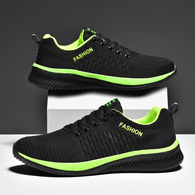 JD-9088 Autumn Fly Woven Soft Bottom Men Leisure Shoes Couple Running Shoes, Size: 40(Black Green)